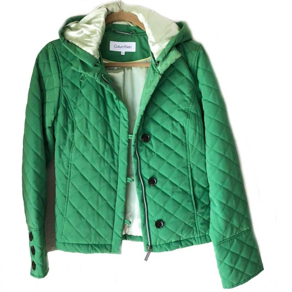 Calvin Klein Bright Green Quilted Jacket with Hood